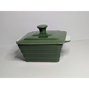 Green Ceramic Covered Mini Casserole Dish 6" Square Cocotte Baking Baker